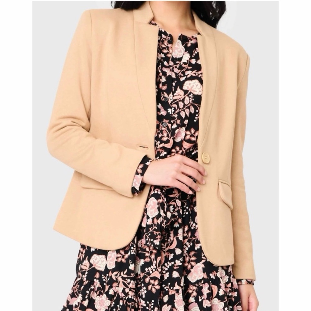 Womens Beige Single-Button Blazer Jacket
